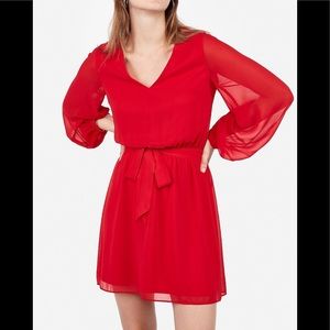 Express Red Chiffon Sash Belt Dress